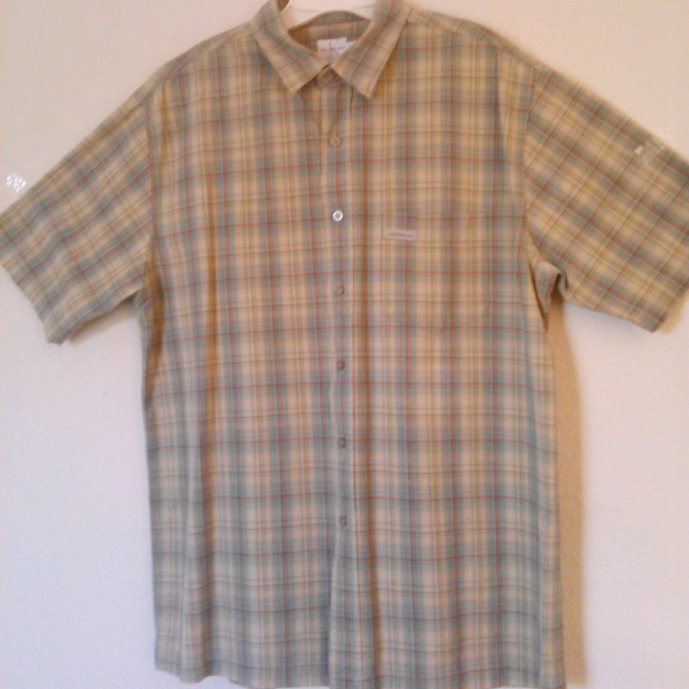Calvin Klein Men's Shirt Casual Plaid Size Large Chest 44 Inches Cotton